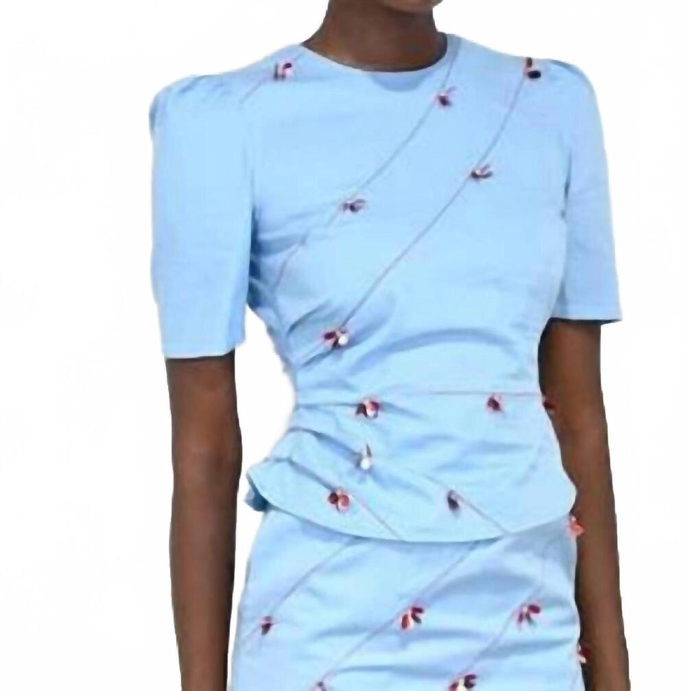 NEW NEVER A WALLFLOWER poppy beaded short sleeve top in sky blue